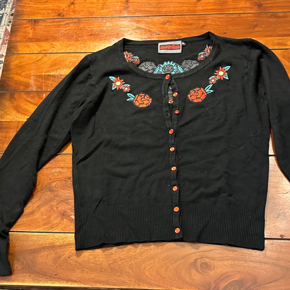 Jawbreaker Black Cardigan with Floral/skull Embroidery nwot  2-25/08